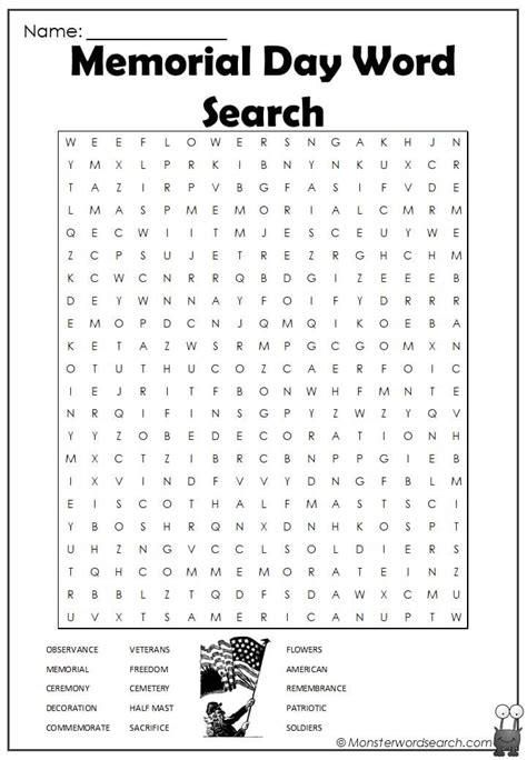 Printable Memorial Day Word Search